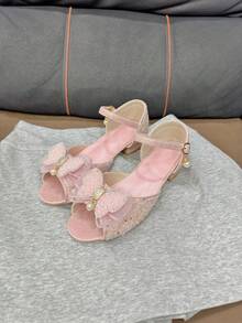 Teenage High Heel Sandals, Crystal & Rhinestone Embellished Princess Shoes With Butterfly Decor, Shiny & Dreamy Design