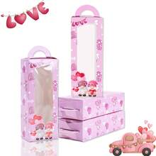 6/12个装情人节小矮人礼盒，高纸板零食盒，带透明窗口和提手，粉色心形礼品袋，适合装派对礼物、糖果、饼干、周年纪念用品 - 彩色 - 查看 2