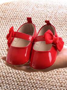 0-1 Year Old Baby Girls Mirrored PU Bow Hook And Loop Design Flat Versatile Princess Shoes, Suitable For Spring/Summer - Red - View 6
