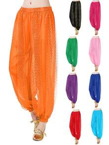 Women's Adult Dance Costume Sequin Loose Pants, Belly Dance Shiny Chiffon Harem Pants, Stage Performance Dance Practice Trousers - Multicolor - View 2