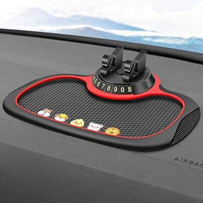 360° Rotatable Car Anti-Slip Mat With Phone Holder & Parking Numbers - Non-Slip Dashboard Organizer For Keys, Phone, And Navigation, Black Design For Vehicle Interior, Phone Mount For Car, Navigation Aid, Playful Design, Sturdy Construction, Car Essential Car Stuff, Practical Internal Car Accessories, Fashionable Internal Car Decor, Ideal Car Stuff Gift Option