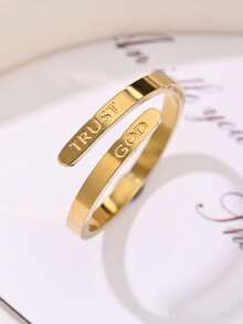 1pc Adjustable "TRUST GOD" Double Layer Ring, Unisex, Carved Cross Faith Over Fear Ring, Minimalist Design, Christmas, New Year, Valentine's Day Gift - Multicolor - View 3