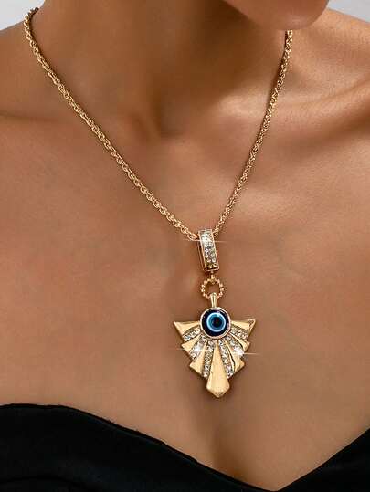 1pc Fashion Rhinestone Demon Eye Pendant Necklace, Suitable For Women's Party, Gathering, Banquet, Cocktail Attire