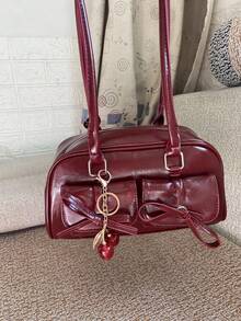 1个女士春夏时尚手提包，多功能大容量多口袋通勤包，适合音乐节、派对、送礼（附赠吊坠） - 酒紅色 - 查看 4