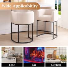 Stylish 26-Inch Counter Height Bar Stools Set Of 2 Modern Curved Back Bar Chairs With Armrests, Black Metal Frame & Linen/Corduroy Upholstery - Ideal For Kitchen Island, Living Room Sofa Side Table & Dining Space, Linen - 駝色 - 查看 5