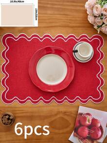 1/2/4/6pcs Bohemian Style Rectangular Embroidered Placemats With Wavy Edges, Solid Color, Non-Slip Mats For Dining Room, Kitchen, Table, Home Decor, Suitable For Restaurants, Living Rooms, Parties, Weddings, Offices, Coffee Tables, All Seasons (Multiple Color Options) - Multicolor - View 28