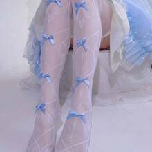 Women's Stockings With Bow And Lace For Everyday Wear - 藍色 - 查看 5