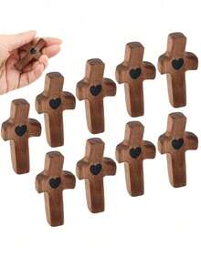 10 Pieces/1 Customized Wooden Heart Cross With Name Or Text, Encouraging Gift Small Wooden Cross, Hand-Held Pocket Cross, Fingertip Pressure Relief Religious Gift For Prayer Church Gift Easter Gift, God With You,Encouraging Gift,Multi-Functional, Ornamental,Reusable,Exquisite,Stylish,High-Quality,Colorful,Modern,Custom,Personalized,Unique,Customized Festival Party Supplies,Festive Calendar