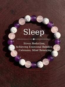 1条时尚8毫米白绿松石-紫水晶-粉晶天然石能量平衡睡眠手链，送给朋友 - 彩色 - 查看 5