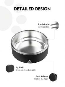 Meoky 24/42/64 Oz Pet Bowls, Three-Layer Vacuum Stainless Steel, Non-Slip, Spill-Proof, And Durable, Water And Food Trays; Suitable For Cats, Dogs, And Other Pets; - 1L - View 4