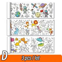 Rollo de dibujo de lienzo de animales de 90cm para niños, rollo de papel para colorear, relleno de Color, Graffiti, pintura cortada en papel, escuela educativa - Juego D 3 piezas - Ver 12