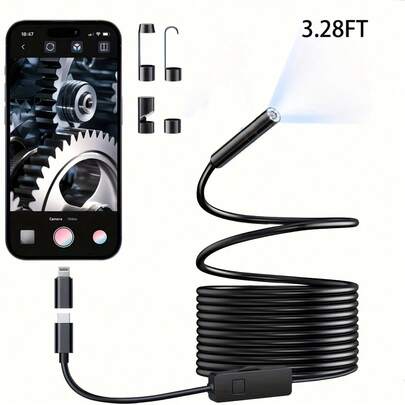 Endoscopic Camera With Light, HD Endoscopic Camera With 8 Adjustable LED Lights, Semi-Rigid Cable 3.28/9.84 Feet, Compatible With IOS, Type-C, Tools, Gift.