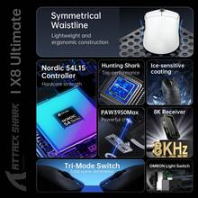ATTACK SHARK X8 终极无线游戏鼠标，PAW3950MAX 42K DPI 传感器，光学微动开关，800mAh 电池，59g 轻量化设计，配备 RGB 螺旋线缆 - 彩色 - 查看 4