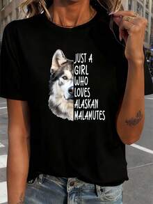 Nur ein Mädchen, das Alaskan Malamute liebt T-Shirt Damen T-Shirt Grafik-T-Shirts Crop Tops Outfits Tops T-Shirt - Schwarz - Übersicht 1