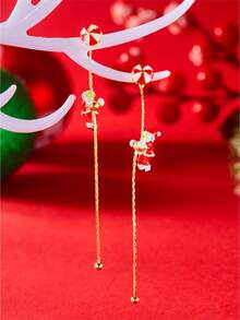 1 Pair Santa Claus Long Tassel Earrings, Holiday Creative Earrings