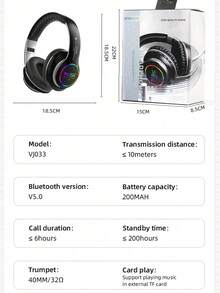 AKKHOO Wireless Gaming Headset | Bluetooth 5.0 Low Latency Stereo | 10H Battery Life + Deep Bass | RGB Lighting Effects, Foldable | For Gaming/Streaming - Burgundy - View 11