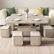 Guyii Modern Lift Top Coffee Table With 4 Storage Stools, Extendable Coffee Table With Wheels, 3-In-1 Multifunctional Center Table, Space Saving Folding Dining Table For Living Room, Easy Assembly - Grey - View 3