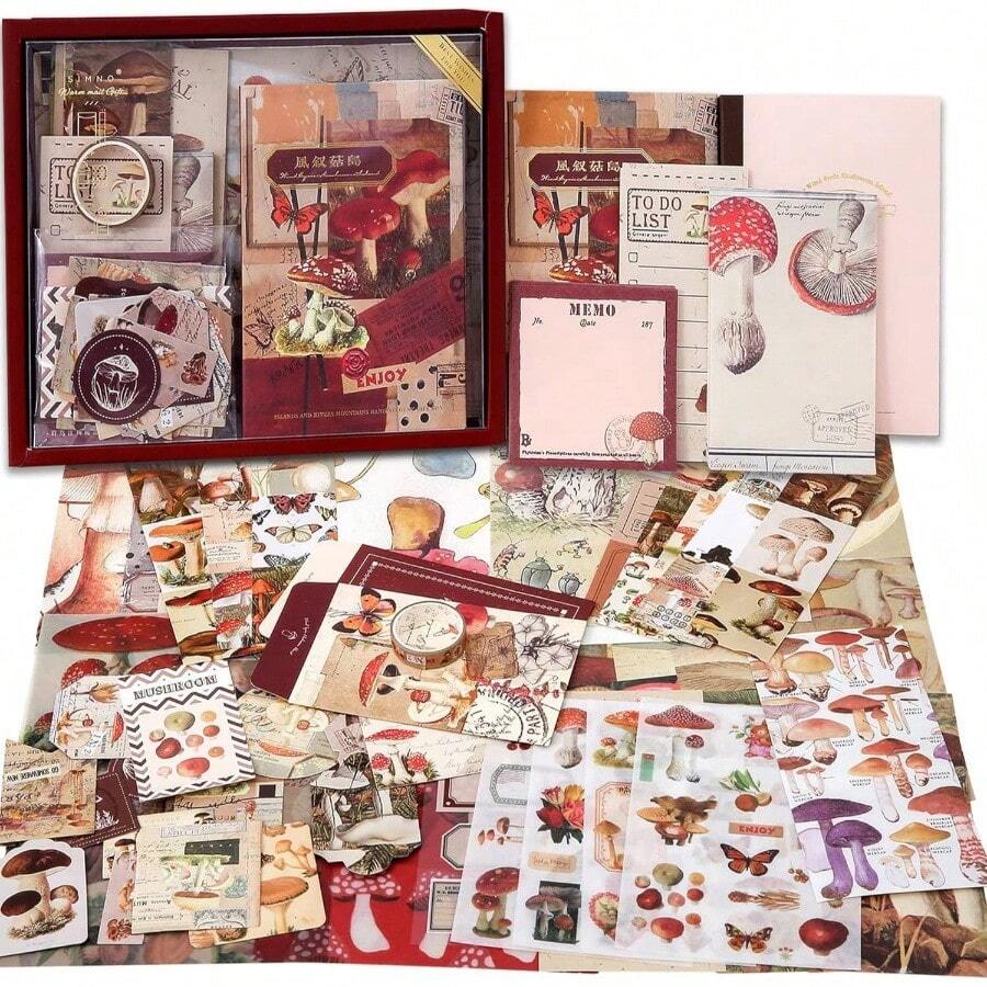 Scrapbooking Supplies Kit, Vintage Botanical Aesthetic Scrapbook Kit Bullet Junk Journal, Stationery, A6 Grid Notebook, Flower Journaling Supplies, Birthday Teen Women - 菇 - 查看 1