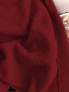 Women's Solid Color Raglan Sleeve Casual Soft & Cozy Knit Sweater, Autumn/Winter - Bright Red - View 5