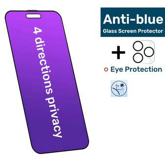 [1+1] [360° Purple Light Privacy Screen Protector + High-Definition Camera Lens Film] Suitable For IPhone 16 Pro Max, 360° Four-Sided Privacy Film, Eye Protection Anti-Blue Light, Dust-Proof Earpiece, Full Screen Coverage Tempered Glass Protector For IPhone 15/15 Pro/16/16 Plus/16 Pro