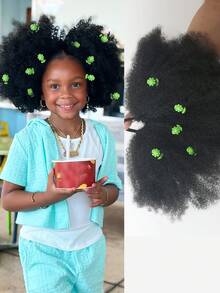 1 búi tóc Afro Puff có kẹp hoa cho trẻ em, búi tóc Afro Puff mềm mại, xoăn tít, kiểu tóc búi lớn cho bé gái, có dây chun. - màu đen - Xem 9