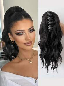 14 Inch Synthetic Wig Ponytail Women's Mid-Length Short Curly Hair Strap Style Curly Big Wave Wig Piece(Natural Black, Light Brown, Dark Brown, Brownish Black) - Multicolor - View 14