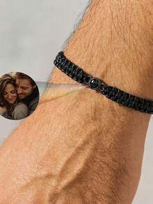 1 Peça Pulseira de Projeção de Foto Personalizada, Pulseira Colorida Trançada de Aço Inoxidável para Casais, Adequada para Homens, Mulheres, Casais, Família, Memória Fotográfica, Presente Personalizado para Feriados, Dia das Mães, Dia dos Pais, Dia dos Namorados e Aniversários - Pulseira preta 5 - Visão 5