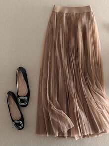 LuminousWealth 女士优雅褶裥网纱 A 字裙，适合休闲或办公场合穿着，简约优雅 | 涤纶网纱裙，四季皆宜，非常适合新年、派对等场合