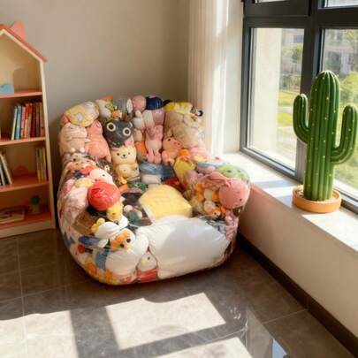 大容量DIY娃娃收纳沙发 - 透明塑料收纳，节省空间的多功能凳子，适合婴儿房娃娃收纳和装饰，经久耐用，可用于家居装饰和娃娃收纳，透明设计，结构坚固（不含毛绒玩具）