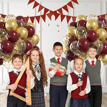 47pcs Wine Red & Gold Balloon Set, Includes Gold Metallic & Transparent Balloons, Rich & Luxurious Color Tones, Suitable For Weddings, Birthday Parties, Festivals, Proposals, And Photography Backdrops. Combines Glossy Finish And Transparent Luster For An Elegant, Romantic Ambiance And Ceremonial Atmosphere. - Burgundy - View 5