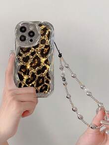 Leopard Print Electroplated New Edition With Bracelet, Flat Printing Cream Silver Wavy Edge Painted Soft Case For IP17/IP17PROMAX/Iphone16/Iphone16pro/Iphone16promax/Iphone15/XR/7p8p/P12promax/P13promax/P14PROMAX/P13/P14/P11/P12/P14 Women Soft Anti-Fall XS/S/XSMAX/78GES2, Cute & Fashionable Thick Phone Case Cover - Multicolor - View 2