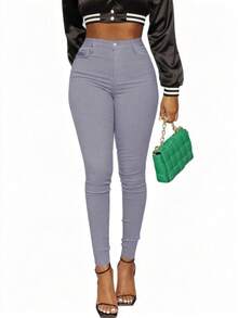 高弹力紧身窄脚性感音乐节裤子 - 灰色 - 查看 1