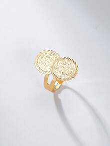 1pc Vintage Coin Design Adjustable Open Ring, Fashionable Casual Style For Women - E - View 4