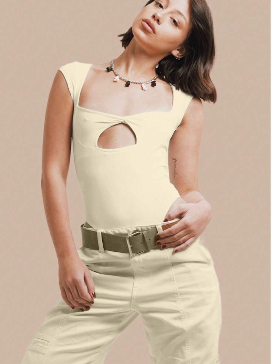 Women's Panda Bodysuit With Cutout Neckline - Summer Fashion - trắng - Xem 1