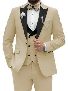 2026 Men's Casual Blazer & Pant Set  Men's Tuxedo Suit 3 Piece Slim Fit Suit For Men Tuxedo For Men Wedding Party Dinner Prom Relaxed Stretch Fit For Smart Casual Events - 香檳色 - 查看 12