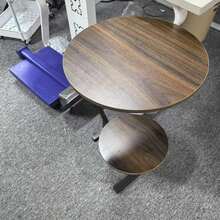 Modern Wooden Coffee Table With Metal Base - Elegant Round Table For Living Room, Bedroom, Or Balcony - Space-Saving Design, Lightweight & Durable, Easy Assembly, Black Finish, Perfect For Sofa, Bedroom, Or Reading Nook, Coffee Table For Living Room, Bedroom Nightstand, Contemporary Aesthetic, Sleek Metallic Legs - Bàn cuối hai tầng màu nâu - Xem 2