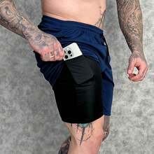 Kit Of 2 Men's UV DryFit Athletic Shorts For Gym, Training, And Running - KIT 2 Blue - View 3