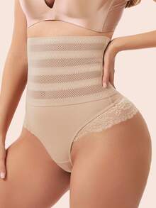 JUQDNX Contrast Color Lace Shaping G-String, High Waist Abdomen Control Lifting Shaping Panties, Women's Lingerie And Shapewear - Apricot - View 5