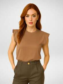 Women's Muscle Tee 100% Cotton Premium Mesh - Khaki - View 5