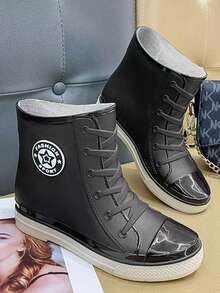 1 Pair Women's Short PVC Rain Boots, Suitable For Kitchen, Car Washing, Gardening, Outdoor Use - Black - View 6