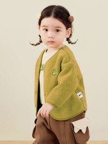 mini bala Baby Girl Sherpa Jacket, Double-Sided Wear, Thick Warm Coat, 2025 Fall Winter - Olive Green - View 4