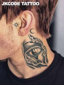 JKCODE TATTOO Hình xăm bán vĩnh viễn thiết kế chống thấm nước, hình xăm phong cách Graffiti cổ điển - Thái Cực Quyền, họa tiết mặt nạ - Hình xăm thời trang dành cho nam - Hình xăm tạm thời ở cổ, tay, ngón tay, kéo dài tới 15 ngày - Màu Xám nhạt - Xem 4
