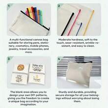 2/4/6/8pcs Blank Canvas Zipper Bags, Canvas Pencil Cases, Canvas Cosmetic Bags, Blank Canvas Pencil Boxes, Canvas Makeup Bags, Suitable For Travel, DIY, Crafts