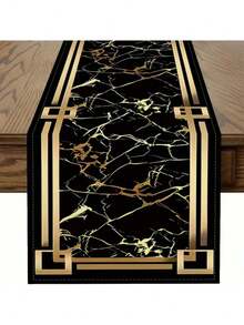 5/7pcs Luxury Placemats And Table Runner Set, Black And Gold Marble Pattern Printed Design, Waterproof And Non-Slip Table Mats, Machine Washable Polyester Rectangular Woven Table Mats, Suitable For Kitchen Dining Room, Home Decor, Party Decor - 5 件-餐墊 + 桌旗 - 查看 11