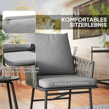 Outsunny 3-Piece Rattan Bistro Set, Including 2 Garden Chairs, A Coffee Table, And Removable Cushions. Ideal For Balconies, Gardens, Or Patios. Color: Gray Steel. - 深灰色 - 查看 5
