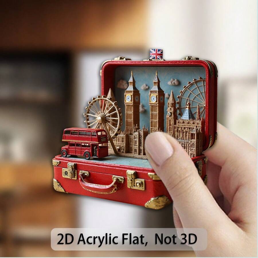 1pc Vintage London Travel Magnet - Iconic Big Ben, London Eye, Red Bus And UK Flag Design - Retro Acrylic And Rubber Soft Magnet, Suitable For Fridge, Office, Living Room, Gift For Friends - Multi-color a - View 1