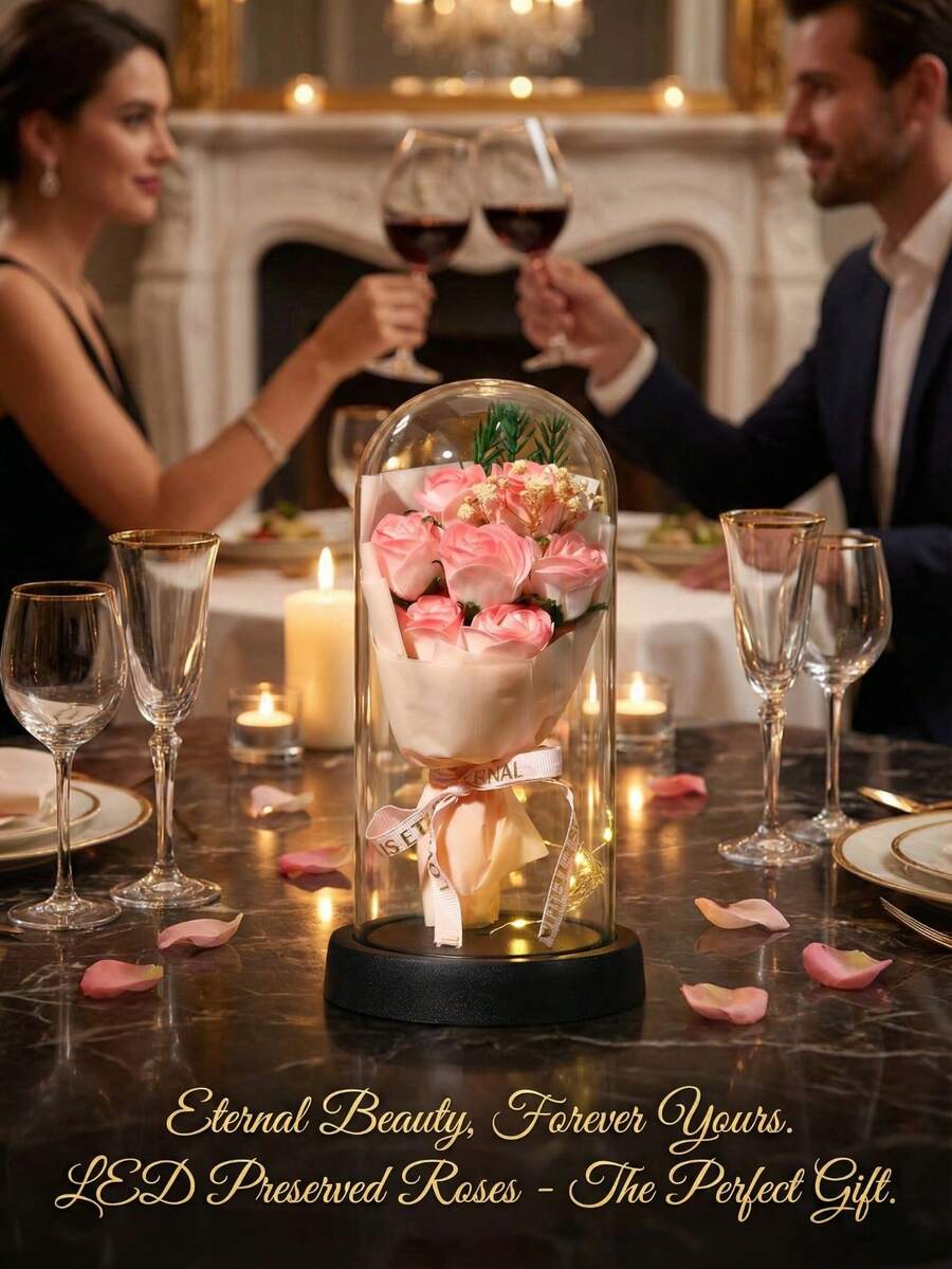 Eternal Preserved Pink Rose Gift Box, Romantic Flower Bouquet For Girlfriend/Wife, Valentine's Day/Anniversary Present - Pink - View 1