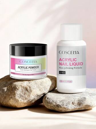 coscelia 2 Packs Of 15g Transparent Acrylic Powder And EMA Liquid Monomer, Suitable For Women's Acrylic Nail Extension Carving, Nail Art Supplies, Suitable For Women's Salon DIY Nail Art, Home Nail Art Gift