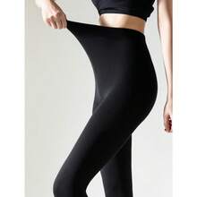 1 Pair Women's Black Thermal Lined Tights, Stretchy Slim-Fit Fuzzed Skinny Stirrup Leggings For Spring And Autumn - màu đen - Xem 4