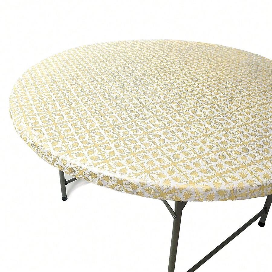 Yellow Gold Patterned Fits Tables Up To 55inch To 60inch Inch Round Tablecloth Elastic Large Round TableCover Wedding Plastic Vinyl Fitted Table Cloth Flannel BacFKing Outdoor Party,One-Size,GoldPatterned60inchRound - GoldPatterned60inchRound - View 1